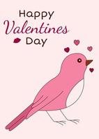 Valentine's Day greeting card with bird and hearts. Vector illustration.