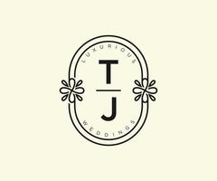 TJ Initials letter Wedding monogram logos template, hand drawn modern minimalistic and floral templates for Invitation cards, Save the Date, elegant identity. vector