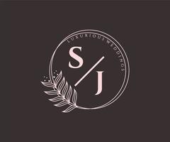 SJ Initials letter Wedding monogram logos template, hand drawn modern minimalistic and floral templates for Invitation cards, Save the Date, elegant identity. vector