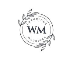 plantilla de logotipos de monograma de boda con letras iniciales de wm, plantillas florales y minimalistas modernas dibujadas a mano para tarjetas de invitación, guardar la fecha, identidad elegante. vector