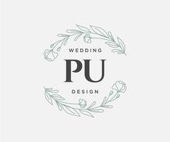 colección de logotipos de monogramas de boda con letras iniciales pu, plantillas florales y minimalistas modernas dibujadas a mano para tarjetas de invitación, guardar la fecha, identidad elegante para restaurante, boutique, café en vector