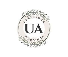 plantilla de logotipos de monograma de boda con letras iniciales de ua, plantillas florales y minimalistas modernas dibujadas a mano para tarjetas de invitación, guardar la fecha, identidad elegante. vector