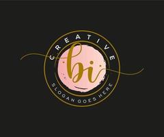 initial BI Feminine logo beauty monogram and elegant logo design, handwriting logo of initial signature, wedding, fashion, floral and botanical with creative template. vector