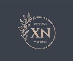 plantilla de logotipos de monograma de boda con letras iniciales xn, plantillas florales y minimalistas modernas dibujadas a mano para tarjetas de invitación, guardar la fecha, identidad elegante. vector