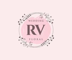 plantilla de logotipos de monograma de boda con letras iniciales rv, plantillas florales y minimalistas modernas dibujadas a mano para tarjetas de invitación, guardar la fecha, identidad elegante. vector