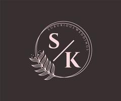 SK Initials letter Wedding monogram logos template, hand drawn modern minimalistic and floral templates for Invitation cards, Save the Date, elegant identity. vector