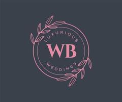 plantilla de logotipos de monograma de boda con letras iniciales wb, plantillas florales y minimalistas modernas dibujadas a mano para tarjetas de invitación, guardar la fecha, identidad elegante. vector