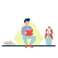 Man sitting reading a book. Vector illustration