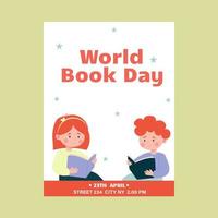 Children reading a book poster, flyer. World Book Day vector