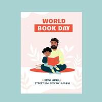 Parent and child reading a book poster, flyer. World Book Day vector