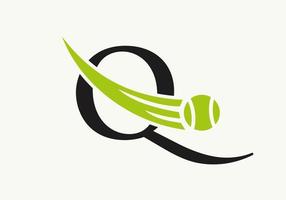 plantilla de diseño de logotipo de tenis con letra q. logotipo del club de la academia deportiva de tenis vector