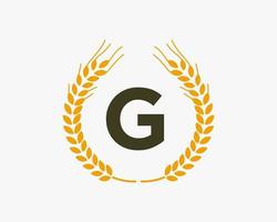 diseño de logotipo de agricultura letra g con símbolo de trigo vector