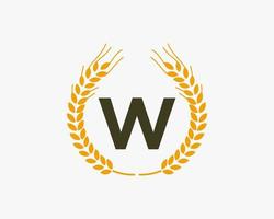 Letter W Agriculture Logo Design With Wheat Symbol vector