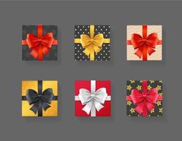 Realistic Detailed 3d Different Present Box with Bow Set. Vector