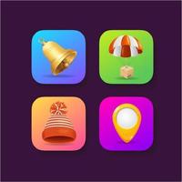 Realistic Detailed 3d Mobile Application Icons Set. Vector