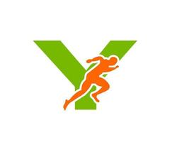 Sport Running Man Letter Y Logo. Running Man Logo Template For Marathon Logotype vector