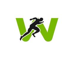 Sport Running Man Letter W Logo. Running Man Logo Template For Marathon Logotype vector
