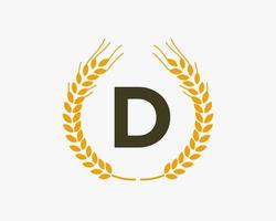 Letter D Agriculture Logo Design With Wheat Symbol vector