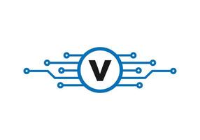 logotipo de la tecnología letra v. diseño de logotipo de red vector