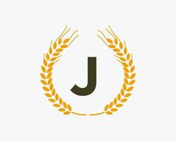 Letter J Agriculture Logo Design With Wheat Symbol vector