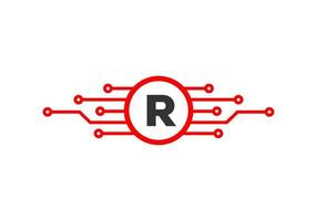 logotipo de la tecnología de la letra r. diseño de logotipo de red vector