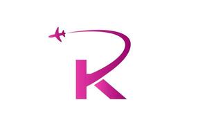 Letter K Travel Logo Design Concept With Flying Airplane Symbol vector