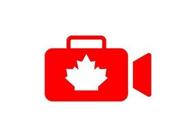 Canadian Videography Logo Design. Videography Logo With Canadian Read Maple Leaf Template. Video camera icon design vector