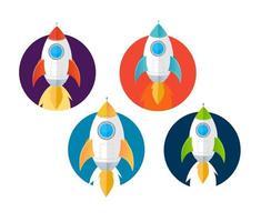 Cartoon Color Rockets Ships Icons Set. Vector