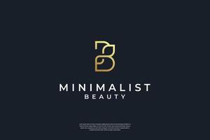 Minimalist golden initial B and leaf logo design with infinity symbol vector