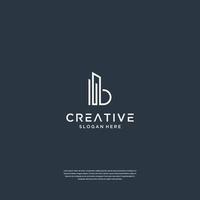 Initials b line art style with building logo design vector
