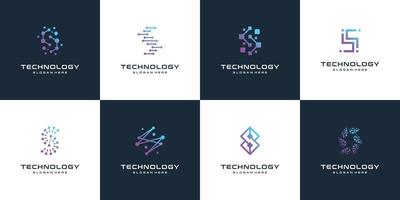 colección de tecnología de marca de letra de símbolo de diseño de logotipo abstracto de letra s, punto, computadora, datos, internet. vector premium