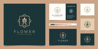 Minimalist elegant flower rose luxury beauty salon, fashion, skincare, cosmetic, yoga and spa products. logo design and business card Premium Vector
