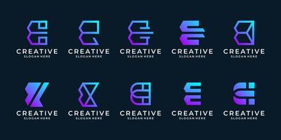 Set of creative initial letter E logo template. Abstract technology logo design collection vector