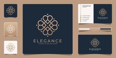 Luxury abstract golden flower logo design with business card template. Beauty icon for salon, spa, message and skin care. vector