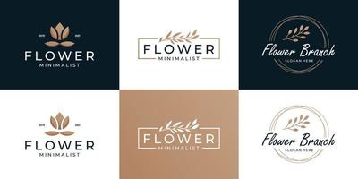 Set of beauty branch and bouquets frame with luxury minimalist logo collection. vector
