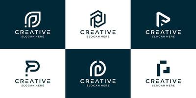 Set of initial letter P logo design template, Geometric monogram logo with abstract shape vector