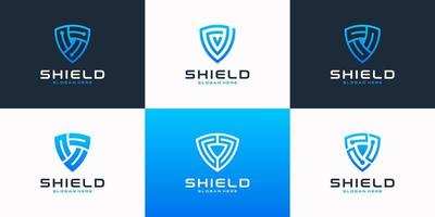 Set of modern tech with shield logo design template. Abstract icon security symbol for digital, internet and cyberspace. vector