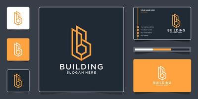 Building real estate with simple letter B logo design and business card branding vector