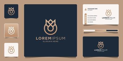 Perfume logo with crown and drop logo design with business card template vector