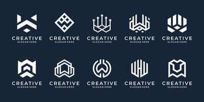 conjunto de logotipo de tecnología de letra w creativa con plantilla de logotipo de forma abstracta. vector