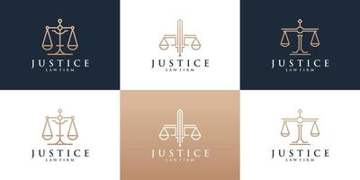 conjunto de iconos del logotipo del bufete de abogados con color dorado. símbolo de justicia, bufetes de abogados, servicios de abogados, abogado, inspiración para el diseño del logotipo. vector
