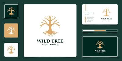 Luxury banyan tree logo design and business card template vector