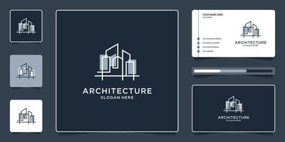 arquitectura con diseño de logotipo de concepto de línea y tarjeta de visita vector