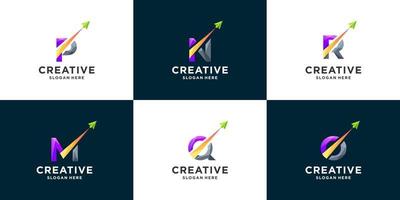 Set of gradient letter and arrow logo design inspiration vector