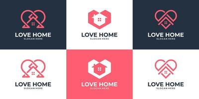 Set of Creative house with love shape logo collection. Simple home symbol for real estate. vector