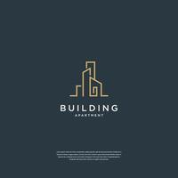 Building logo design real estate, architecture, construction with line art vector