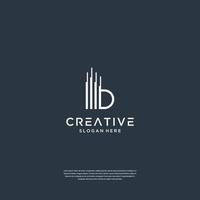 Initials b line art style with building symbol logo design real estate vector