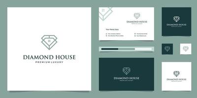 diamantes y casa. conceptos de diseño abstracto para agentes inmobiliarios, hoteles, residencias. símbolo para la construcción. diseño de logotipos y plantillas de tarjetas de visita. vector