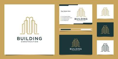 logotipos de diseño de construcción con estilo de línea. símbolo de construcción, apartamento y arquitecto. diseño de logotipo premium y tarjetas de visita. vector