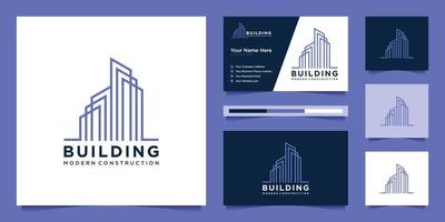 building design logos with line style. symbol for construction, apartment and architect. premium logo design and business cards. vector